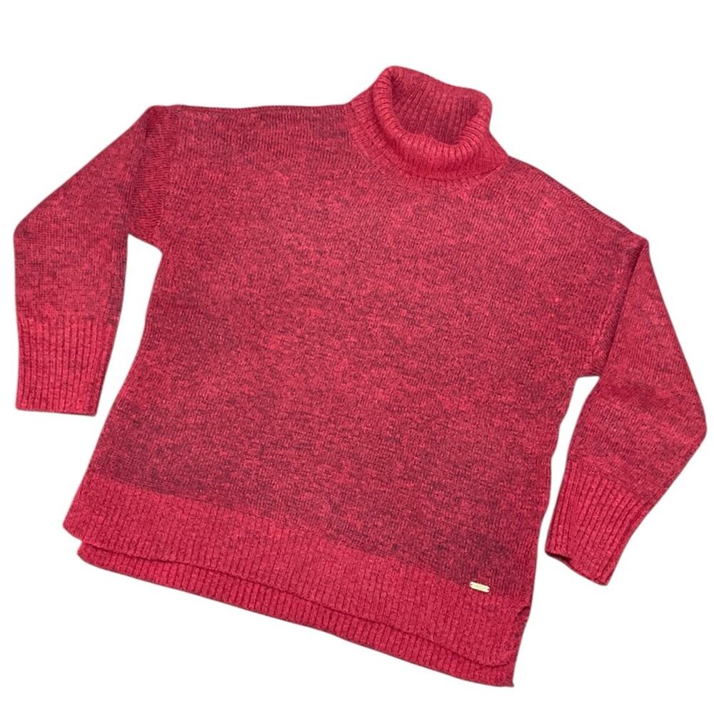 Calvin Klein Red Cowl Neck Sweater with Textured Knit Size Large EUC